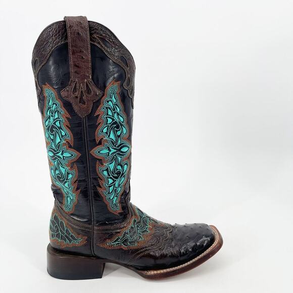 Lucchese Brown Black Turquoise Amberlyn Full Quill Ostrich Cowgirl Boot size 6.5 - Picture 2 of 11